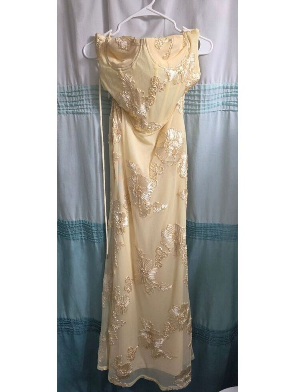 Babyboo Nefertiti Lemon Yellow Maxi Dress Size L with Floral Embroidery
